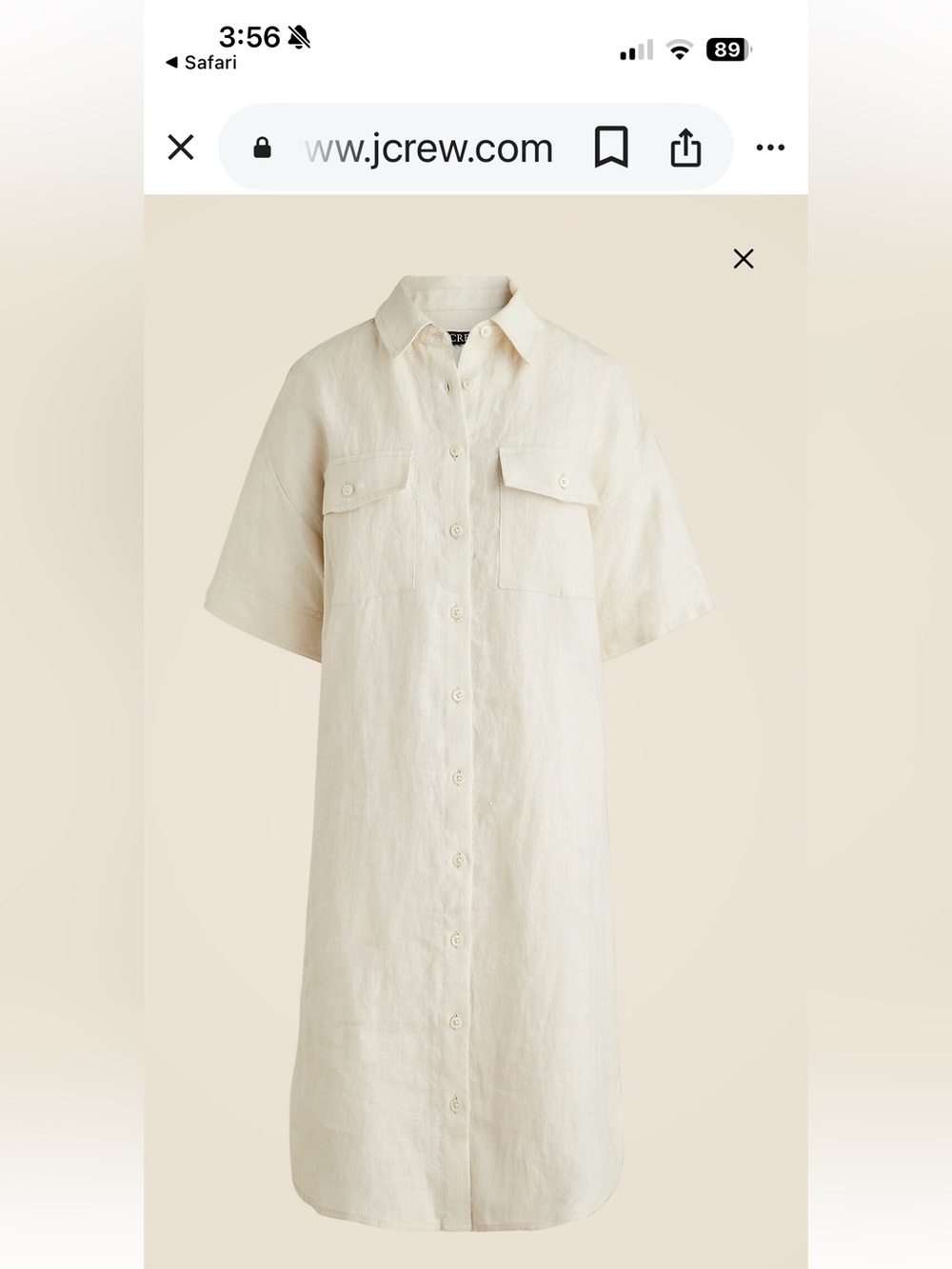 NWT J. Crew Cream Linen Button-Front Midi Shirt Dress